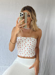Tube top Floral print Textured material Good stretch