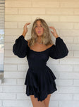 Long sleeve romper Soft textured material Shirred waistband Ruffle detailing Elasticated neck and sleeves Can be worn on or off shoulder Layered ruffle hem
