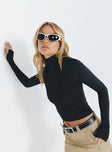 Black long sleeve top Rolled turtleneck Good Stretch Unlined