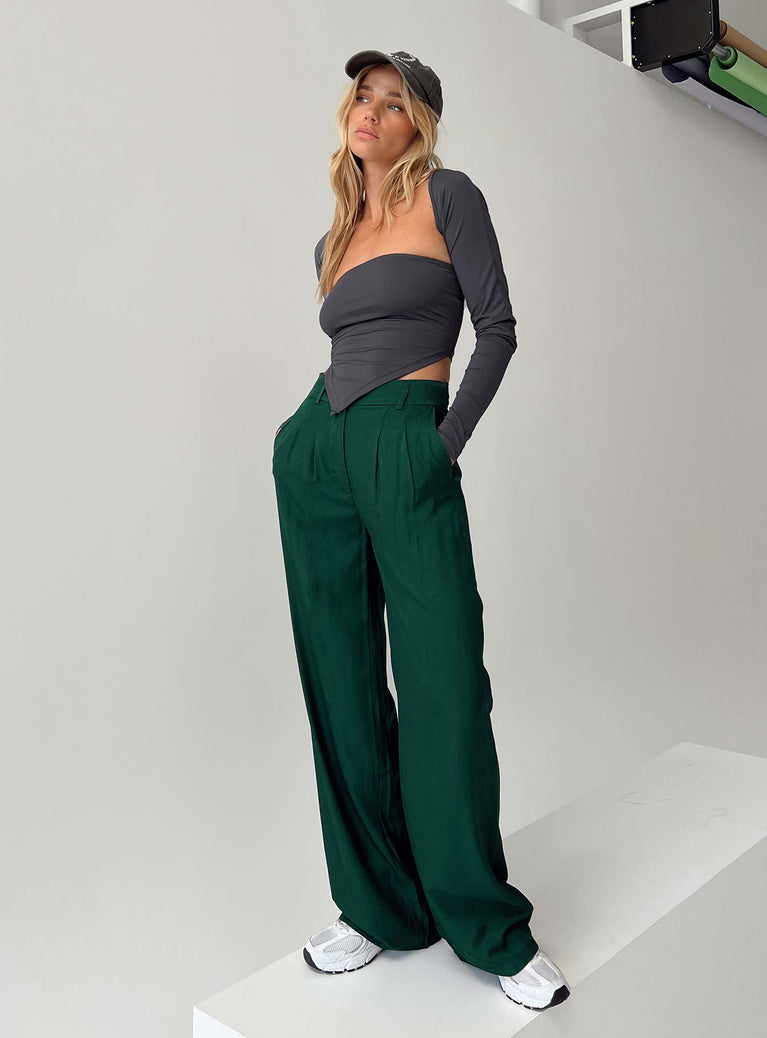 Princess Polly mid-rise  Kacey Pants Forest Green