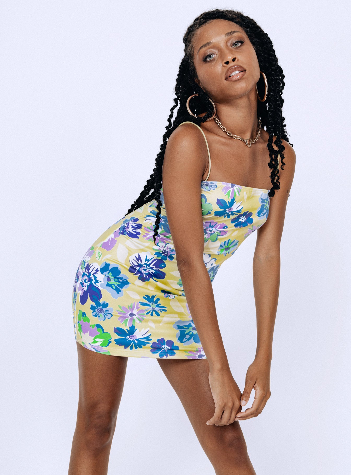 product Princess Polly Asymmetric Neckline  Right Round Mini Dress Yellow