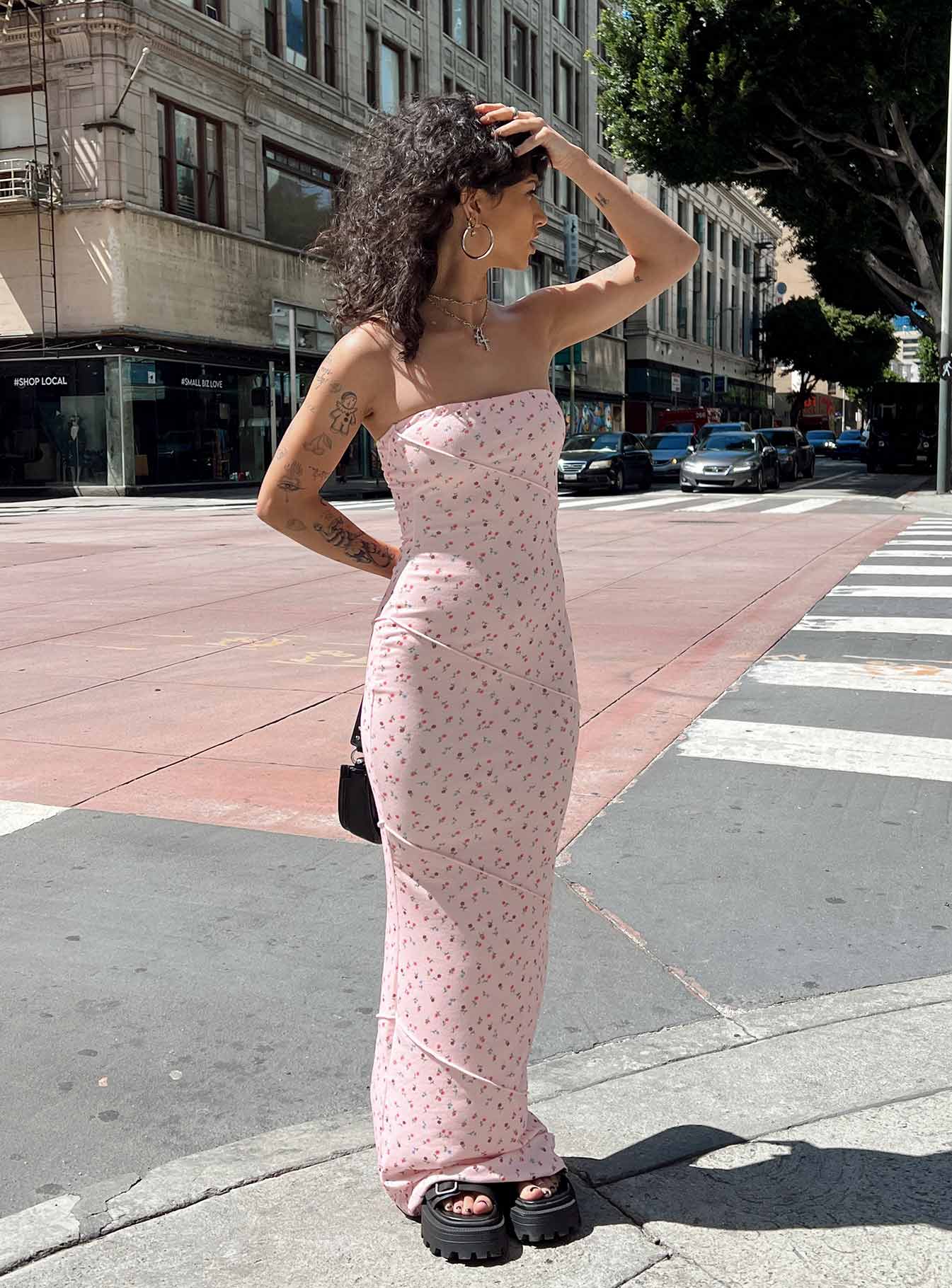 Oscar Midi Dress Pink Floral