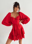 Princess Polly Square Neck  Danny Long Sleeve Mini Dress Red