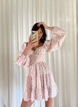 Princess Polly Sweetheart Neckline  Danny Long Sleeve Mini Dress Pink Floral