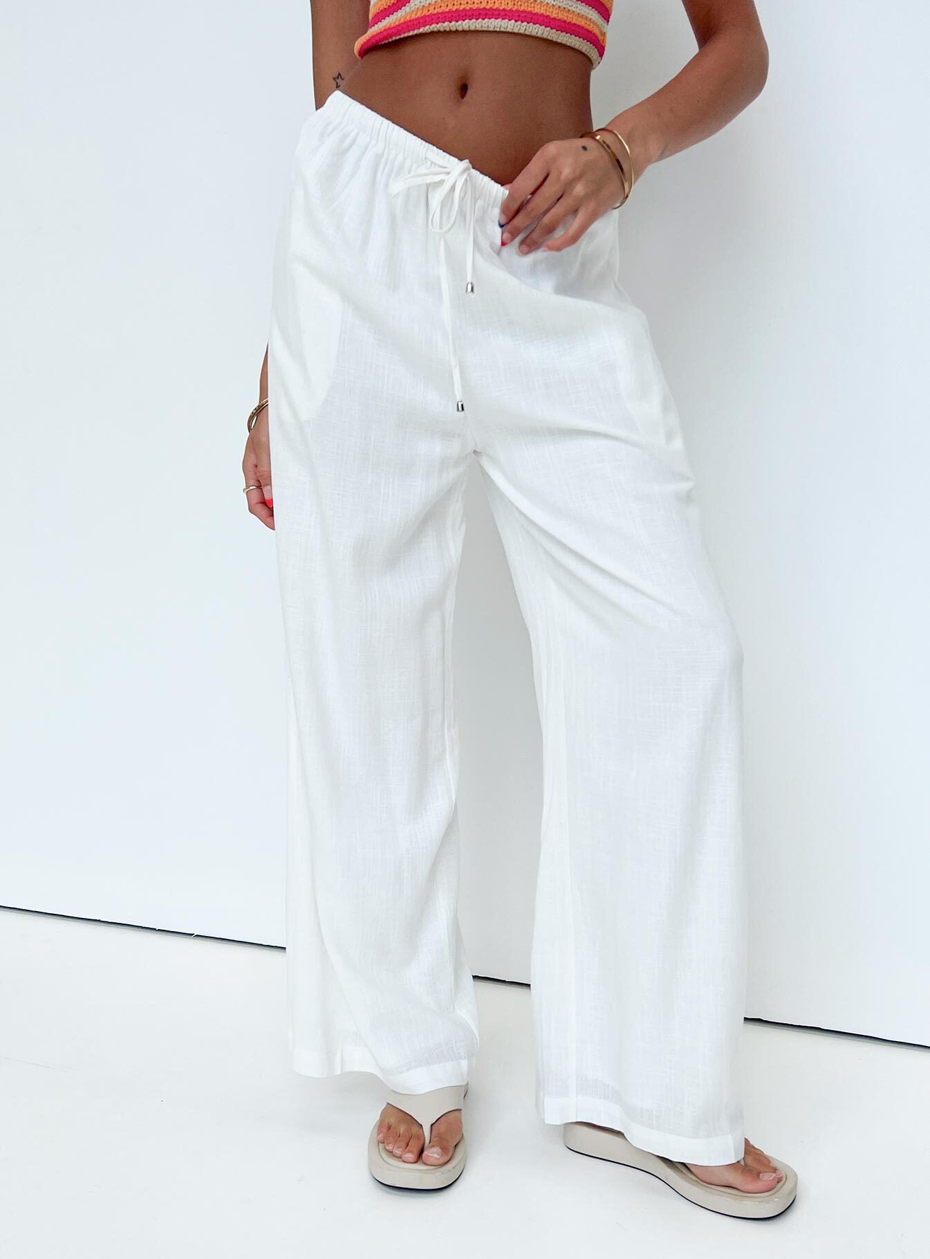 Ogilvie linen blend pants white