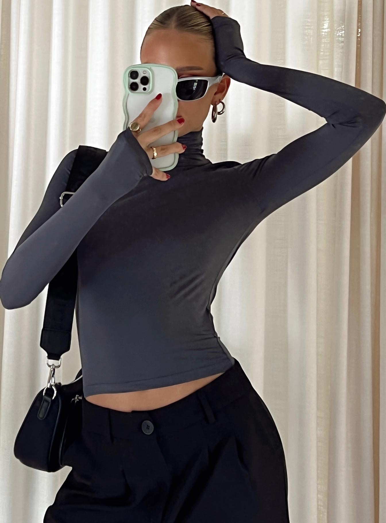 Elysium long sleeve turtleneck top grey