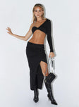 Matching set Ribbed material One shoulder crop top Inner silicone strip at bust Invisible zip fastening at side Twist detail at bust Maxi skirt Ruching at side Slit at leg Good stretch Unlined