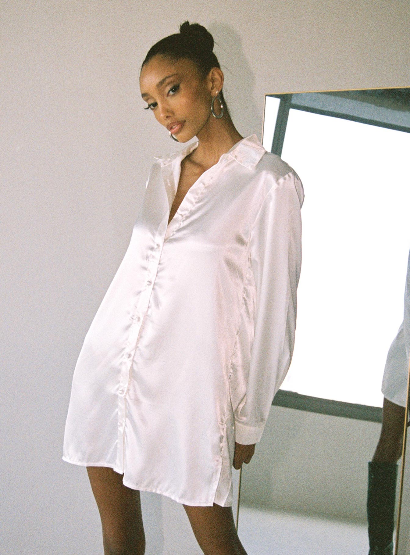 product Princess Polly High Neck  90210 Satin Shirt Mini Dress White