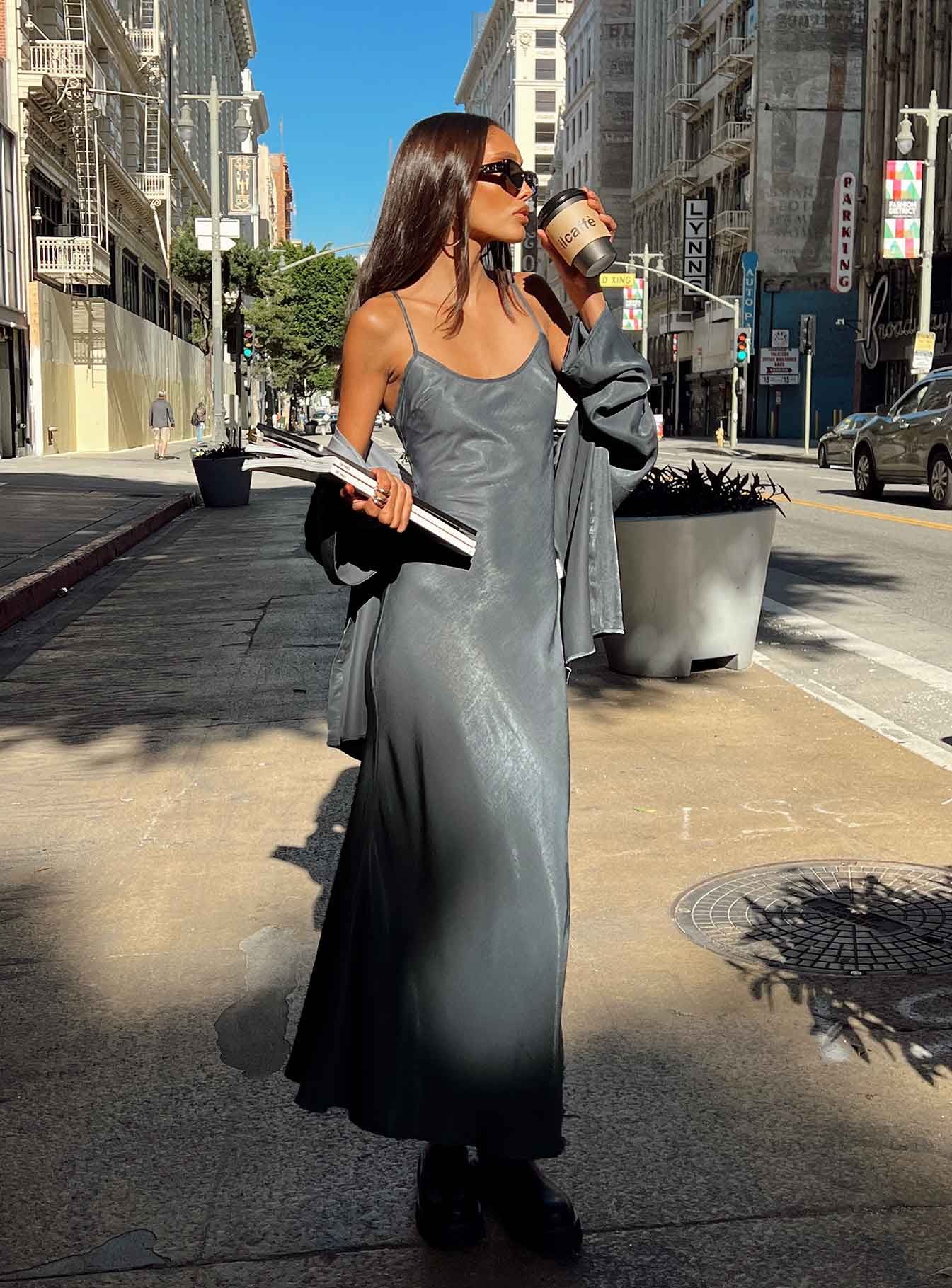 Grey silk shop maxi dress