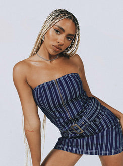 front view of model wearing Princess Polly Fernley Bustier Blue Sleeveless 