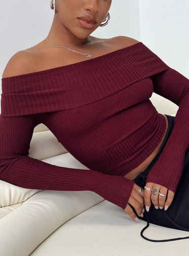 Morley Off Shoulder Sweater Burgundy