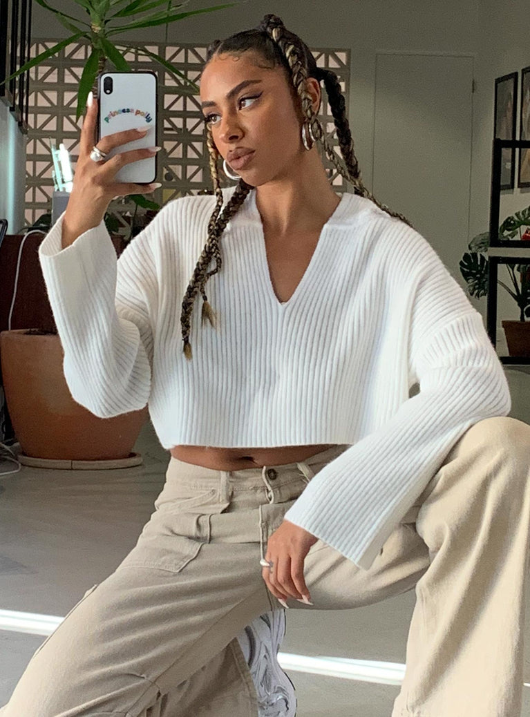 Benson Cropped Sweater White Princess Polly  Cropped 