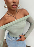 Off the shoulder top Mesh material Folded neckline Elasticated across bust Good stretch Partially lined 
