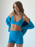 Three piece set Knit material  Cardigan  Button front fastening  Halter neck crop top  High waisted shorts  Elasticated waistband 