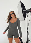 Romper Ribbed knit material V neckline Good stretch Unlined 