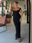 Front view of model wearing  front Princess Polly Square Neck  Larissa Maxi Dress Black