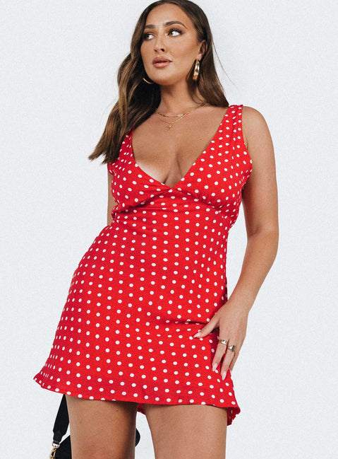 fitted lace wedding dress Nellie Mini Dress Red Polka Dot fitted lace wedding dress Nellie Mini Dress Red Polka Dot