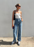 Front view of model wearing  front Princess Polly High Waisted  Calcetto Wide leg Denim Jean