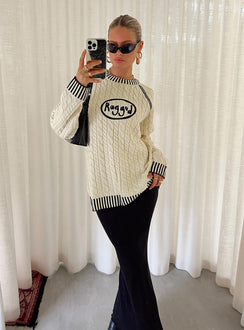 The Ragged Priest Cable Knit Sweater Cream Princess Polly  regular 