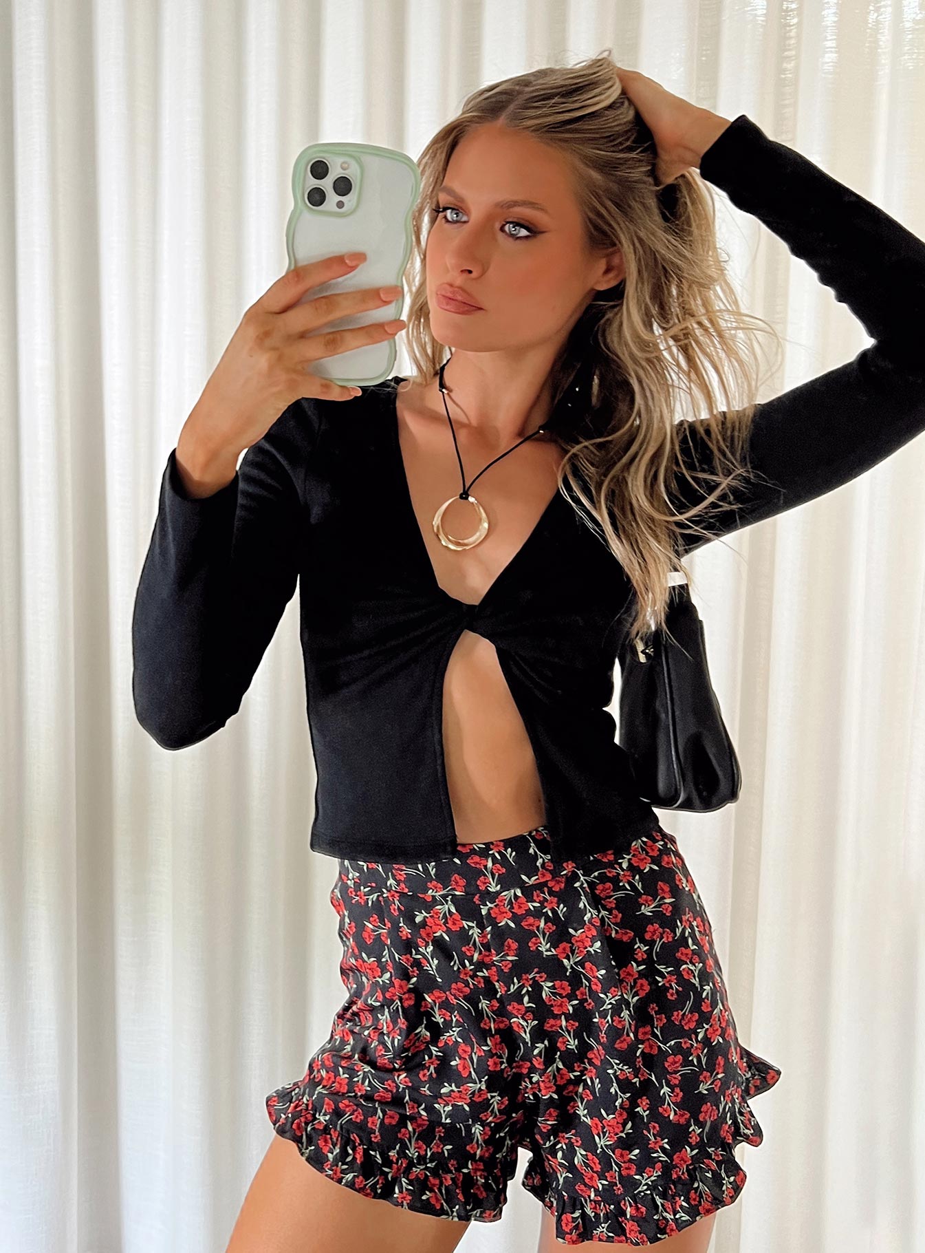 product Princess Polly Full Sleeves V-Neck  Basalt Long Sleeve Top Black