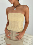 Yellow strapless top Broderie anglaise material Invisible zip fastening at back