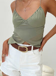 Green top Adjustable shoulder straps  Tie fastening Adjustable coverage at bust Cut out at back