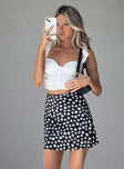   side view of model wearing Princess Polly Corat Mini Skirt Black Mini Skirts 