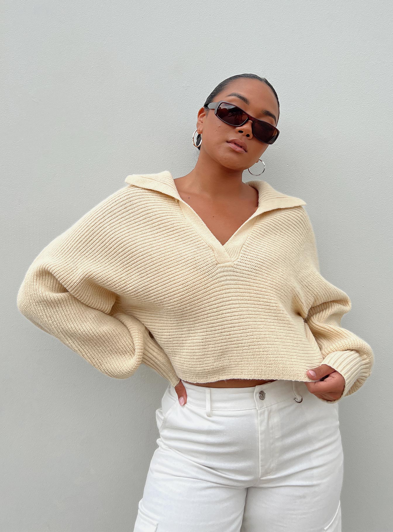 Quinten Sweater Cream Princess Polly  Cropped 