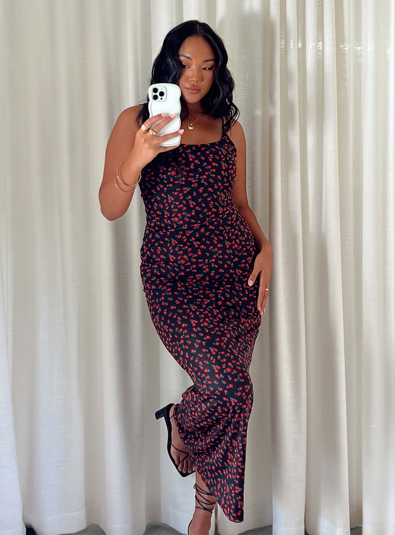 Knox Maxi Dress Black / Red Floral | Princess Polly Knox Maxi Dress Black / Red Floral | Princess Polly