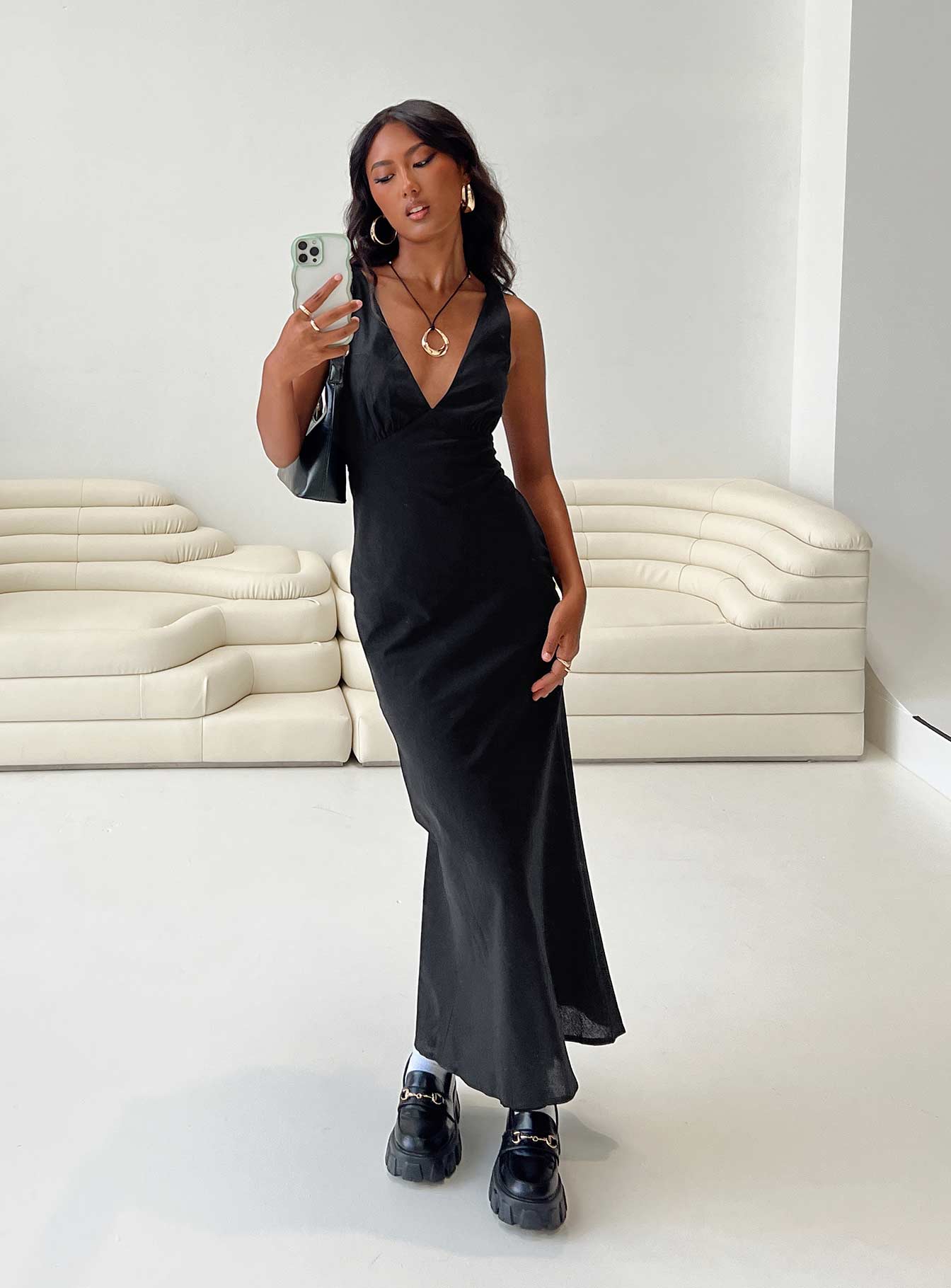 long black dress princess polly Nellie Maxi Dress | Black Polka Dot | Womens