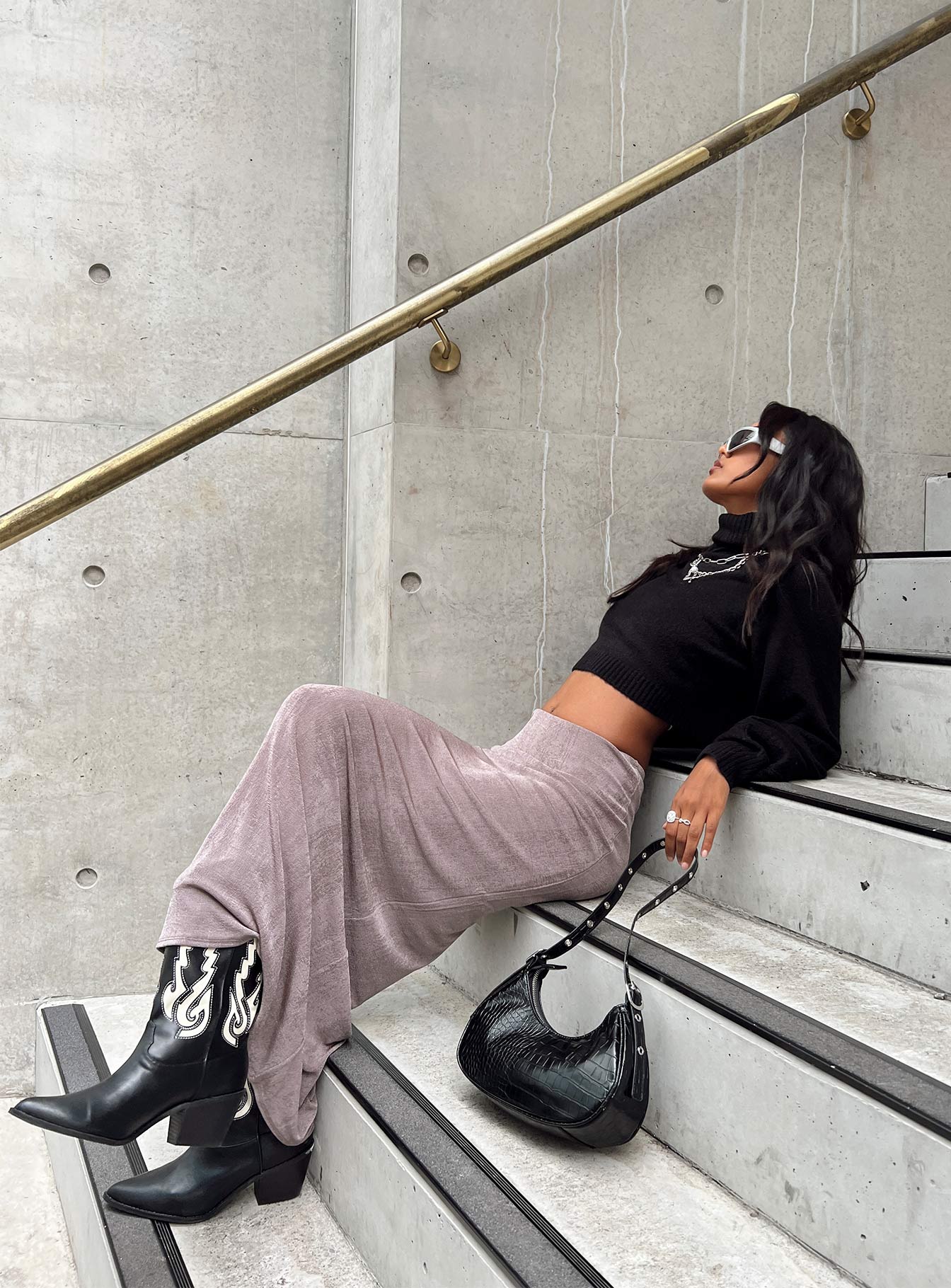 Gray flowy skirt hotsell