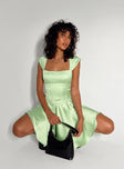 Front view of model wearing  front Princess Polly Short Sleeves High Neck  Cornell Satin Corset Green