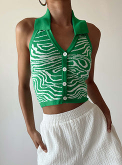 Front view of model wearing  front Princess Polly Sleeveless Scoop Neck  Aydin Top Green