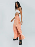   side view of model wearing Princess Polly Jamilla Maxi Skirt Orange 