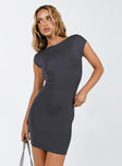 Front view of model wearing  front Princess Polly Asymmetric Neckline  Rosalinda Mini Dress Grey