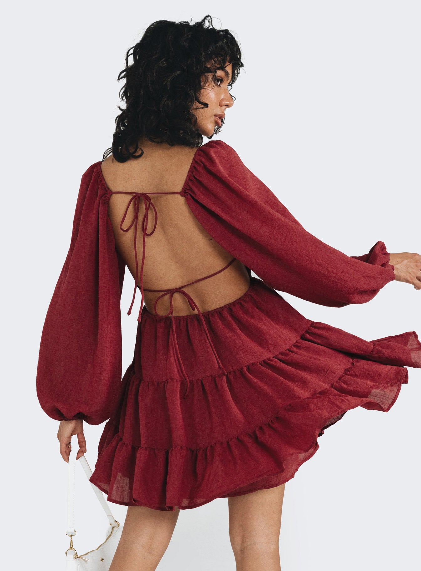 product Princess Polly Crew Neck  Danny Long Sleeve Mini Dress Burgundy