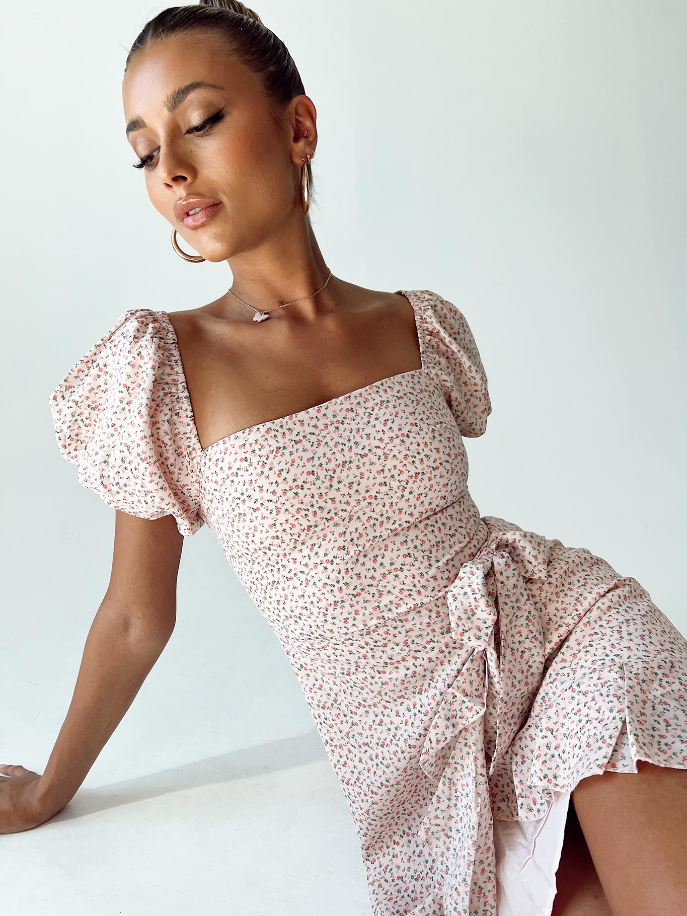 front view of model wearing Princess Polly Annie Mini Dress Pink 