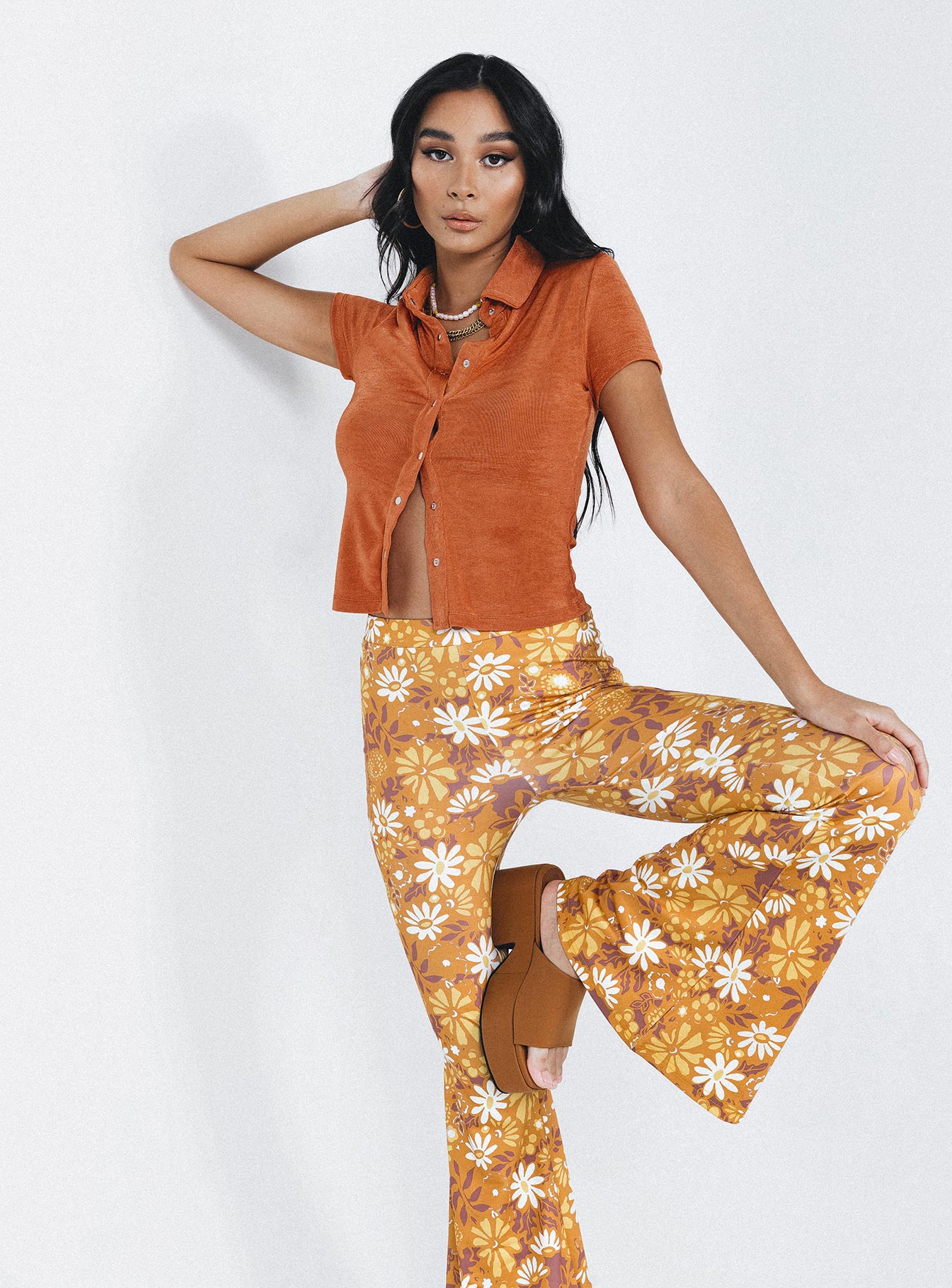 Buy SN by Shantanu and Nikhil Rust Retro Flared Trousers  Rust Color  Women  AJIO LUXE