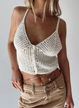 Crochet top 100% acrylic  Sheer design  Fixed shoulder straps  Button front fastening 