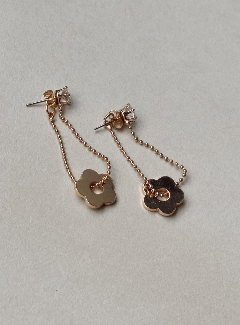 Earrings Stuf fastening Diamante detail Drop down charm  Flower pendant