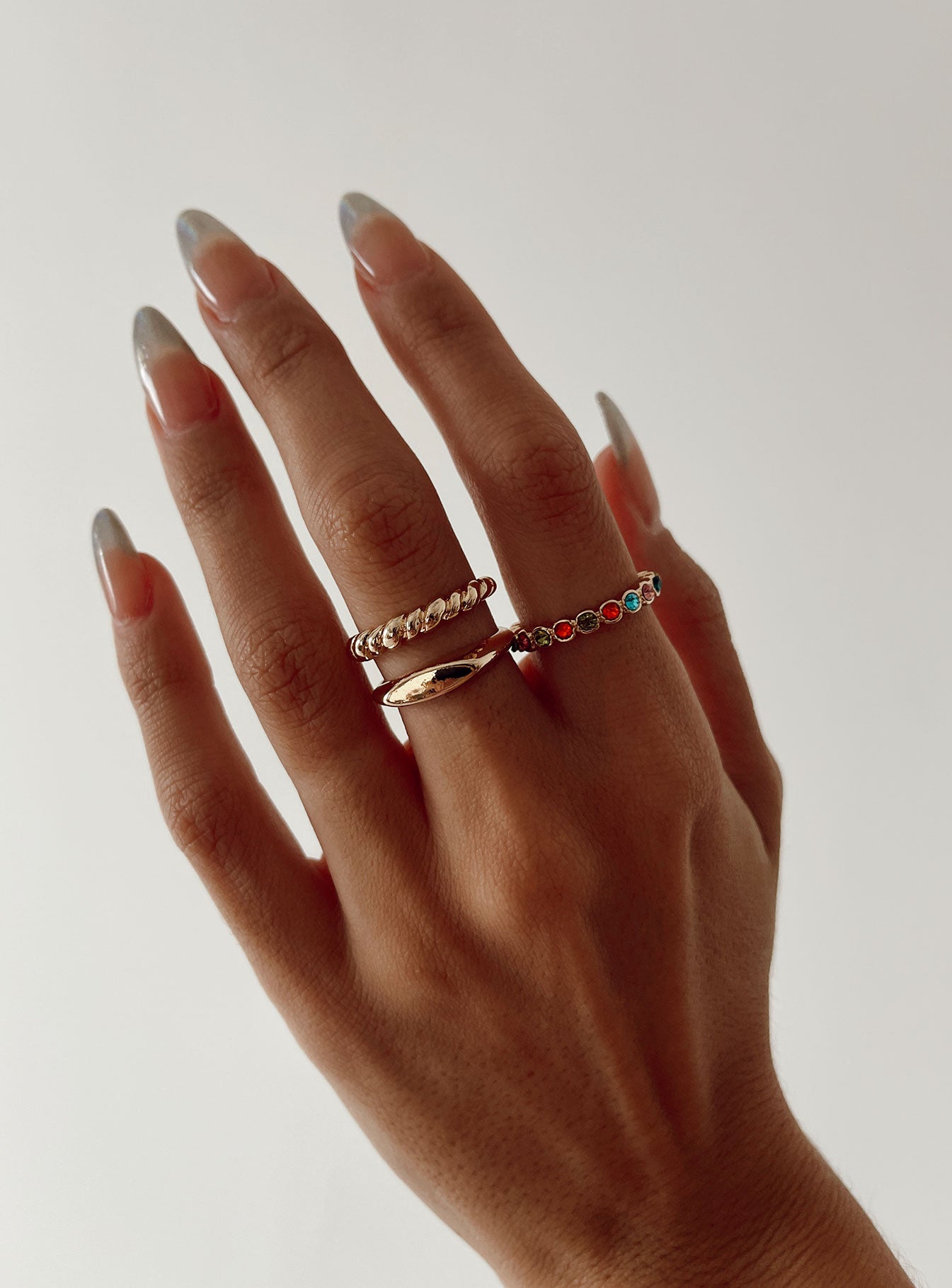 Ring set Pack of three Diamante detail Gold-toned