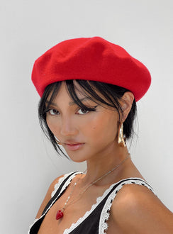 Red beret Soft knit material  Elasticated headband 