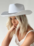 Cowboy hat  Princess Polly Exclusive Felt material  Diamante band  Adjustable rope chin strap  Stiff brim  OSFM 