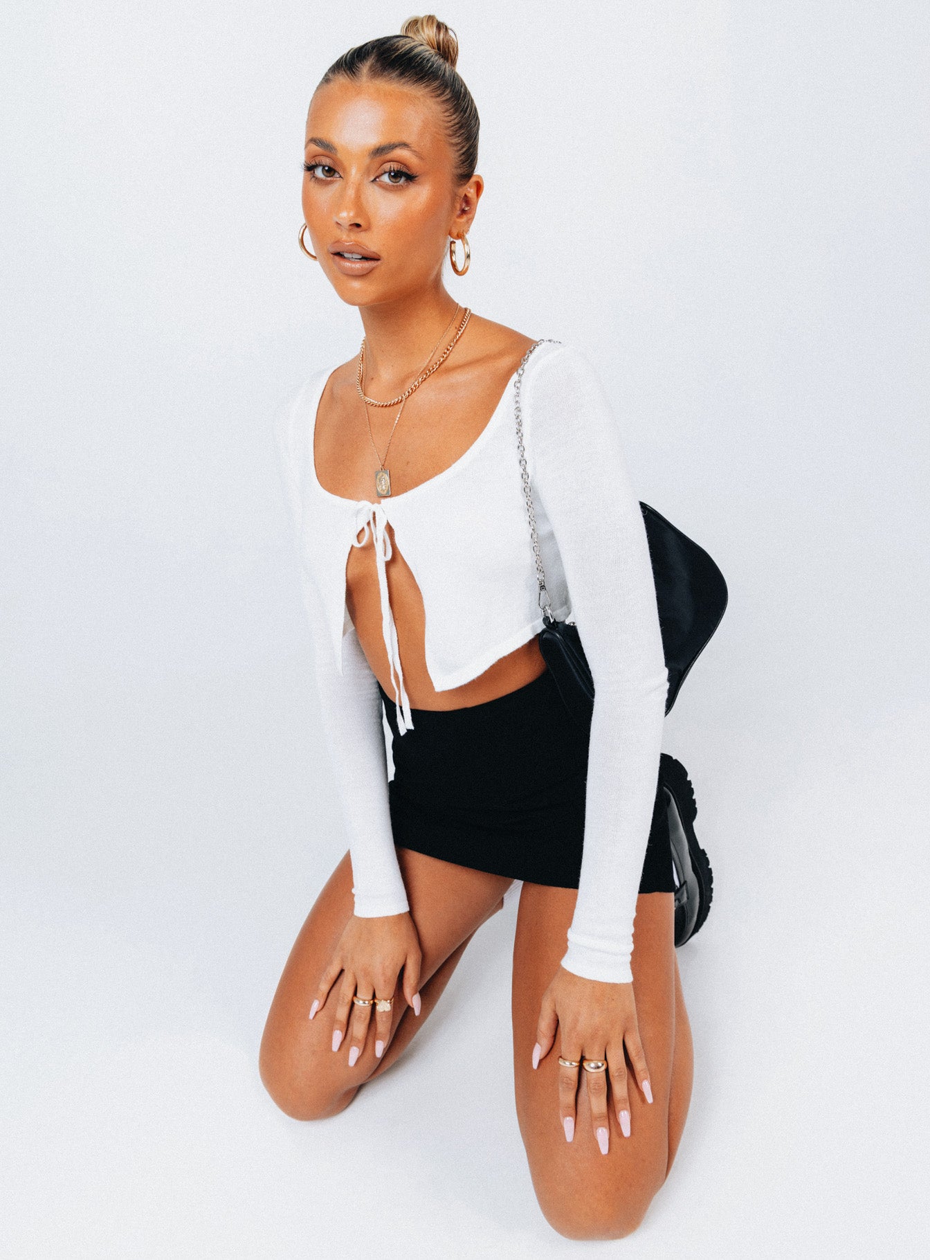 back view of model wearing Princess Polly Reeves Top White 