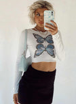 Butterfly Long Sleeve Top White