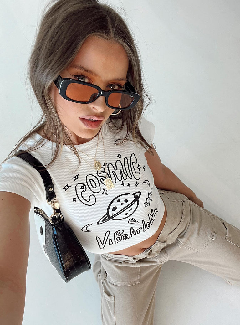 Cosmic Vibrations Cropped Tee White