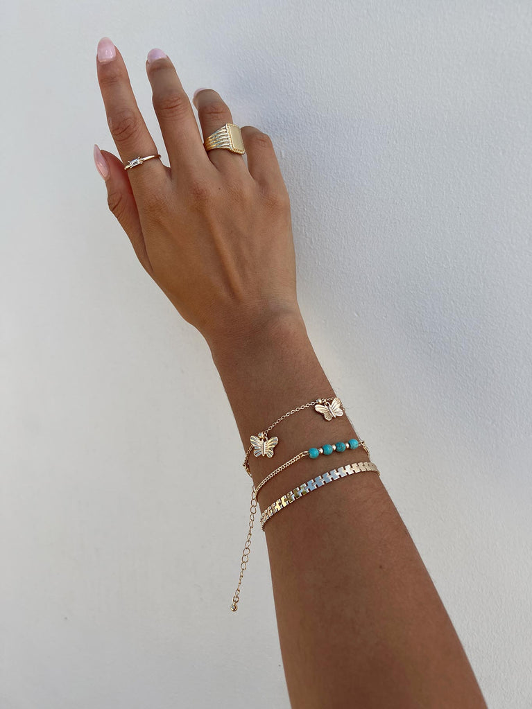 Bracelet Pack of three Gold-tones Butterfly & gemstone detail