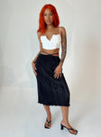   side view of model wearing Princess Polly Blanca Midi Skirt Black Midi Skirts 