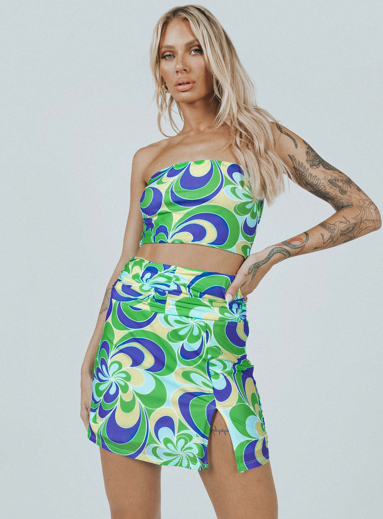   front view of model wearing Princess Polly Public Desire Mini Skirt Multi 