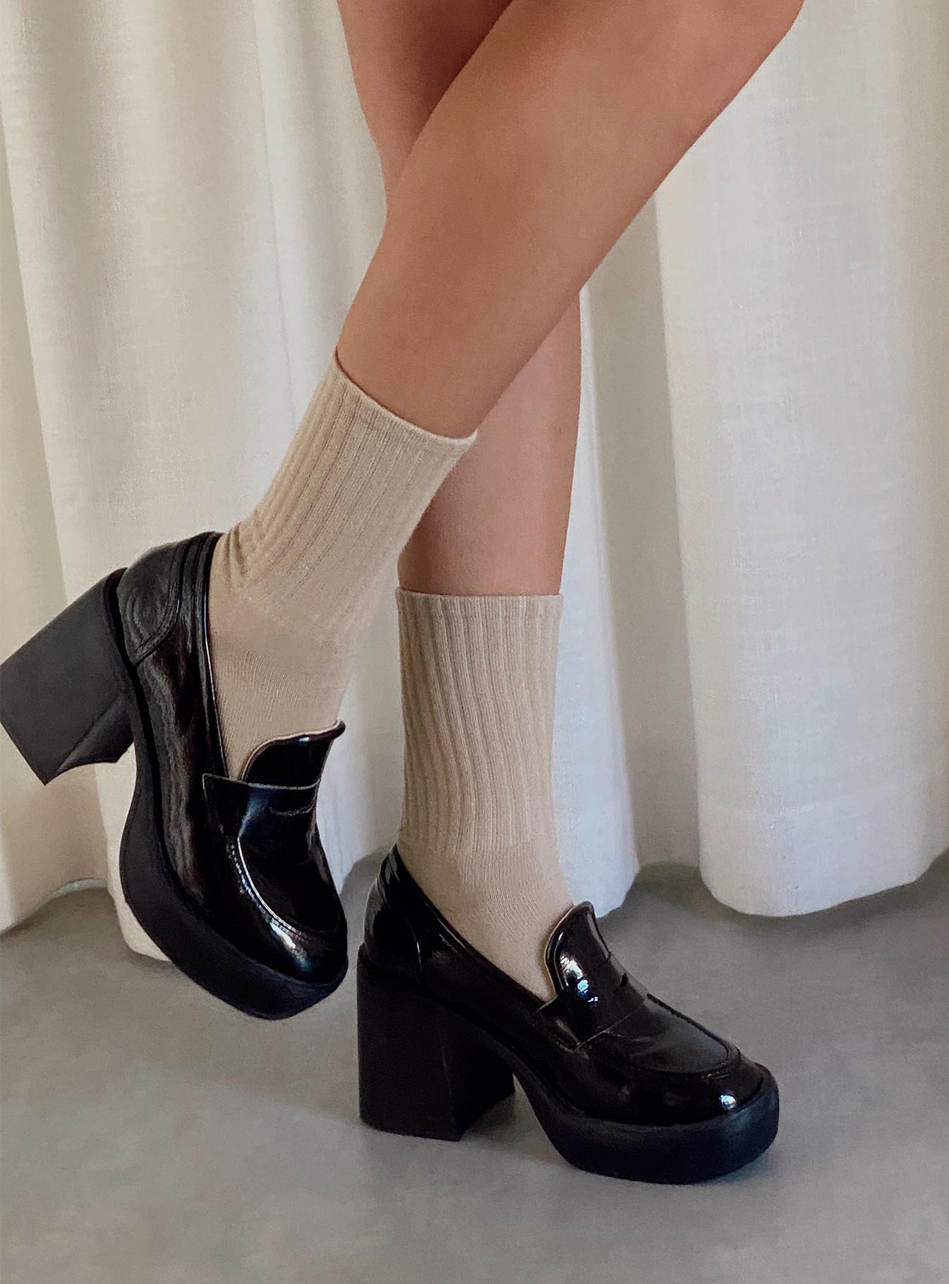 Socks 78% organic cotton 12% polyester 10% spandex Crew style  Ribbed material  OSFM